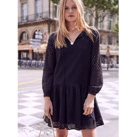 Anine Bing Brigitte Dress Black Detailed with Eyelet Cut Outs Black XS - Picture 1 of 15